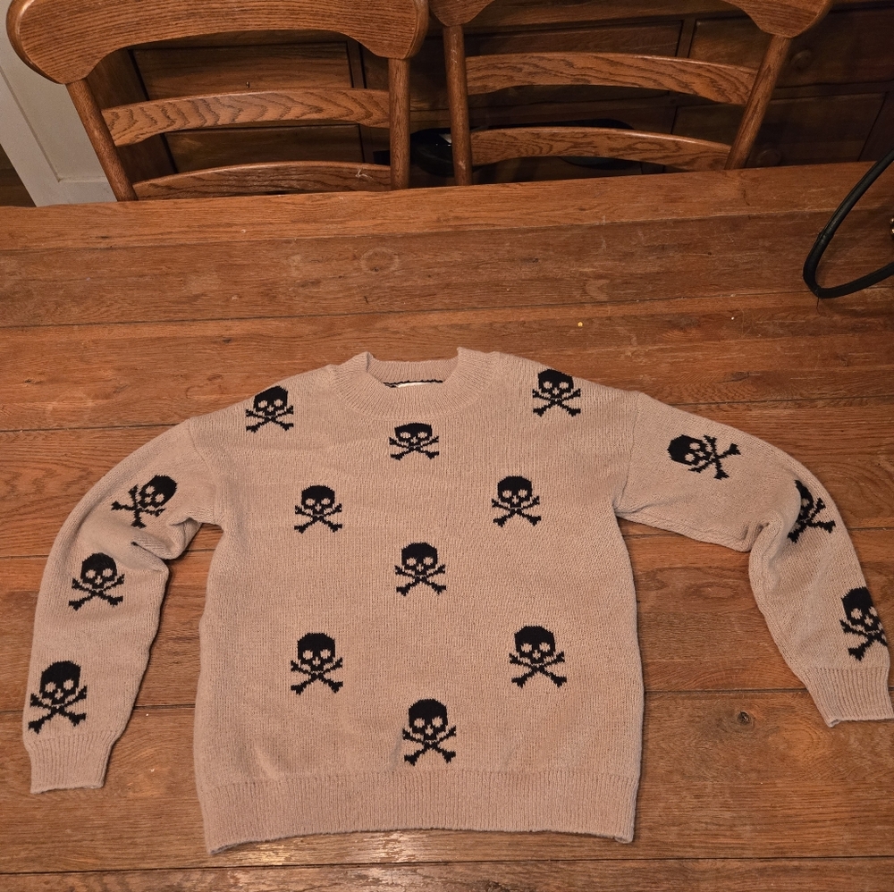 No Boundaries Beige Skull Crewneck Sweater
